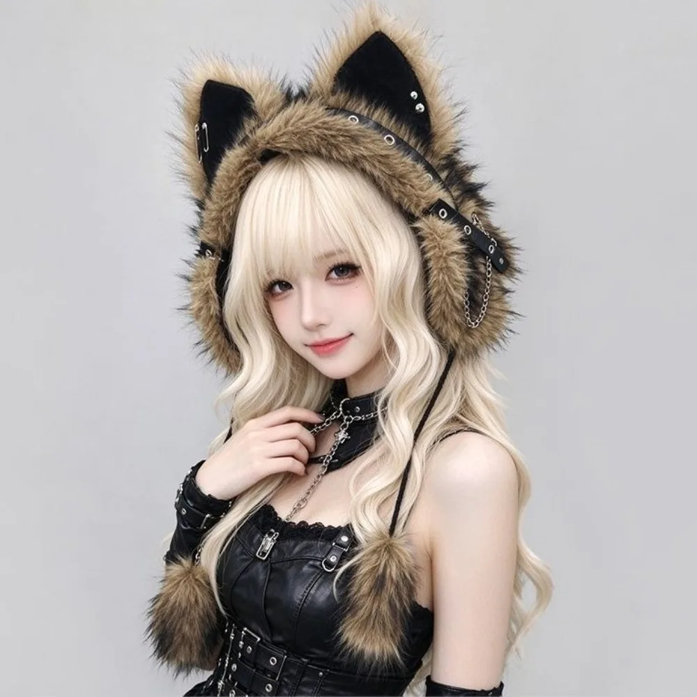 Kawaii Y2K Gothic Cat Ear Earmuffs Thick Warm Cosplay Winter Plush Earmuffs Headwear Wind-proof Faux Fur Ear Flaps Winter