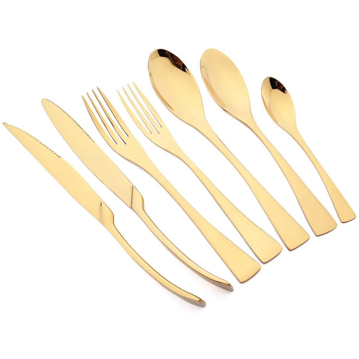 7Pcs Gold Dinnerware Cutlery Set Stainless Steel Steak Knife Fork Tea Spoon Tableware Set Western Kitchen Dinner Silverware Set