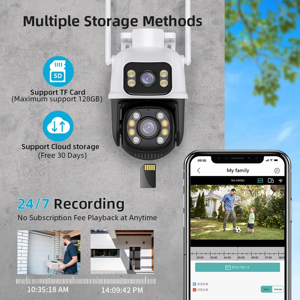 8MP Wifi Security Camera PTZ Dual Lens AI Auto Tracking Wireless CCTV Outdoor Surveillance Cameras iCSee IP Camera Night Vision