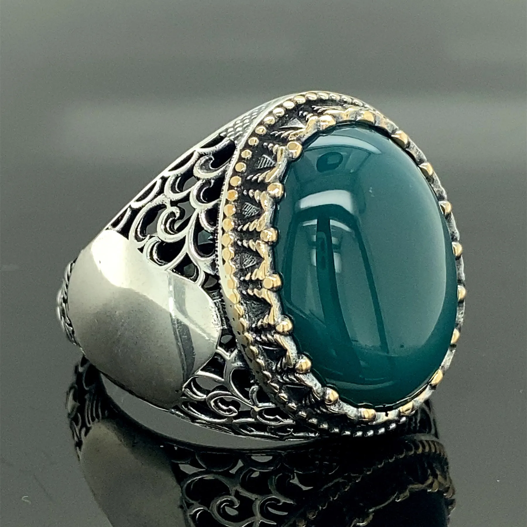 Mens Handmade Ring , Emerald Stone Ring , Green Stone Ring , Ottoman Style Men Ring, Gift for Him, 925k Sterling Silver Ring