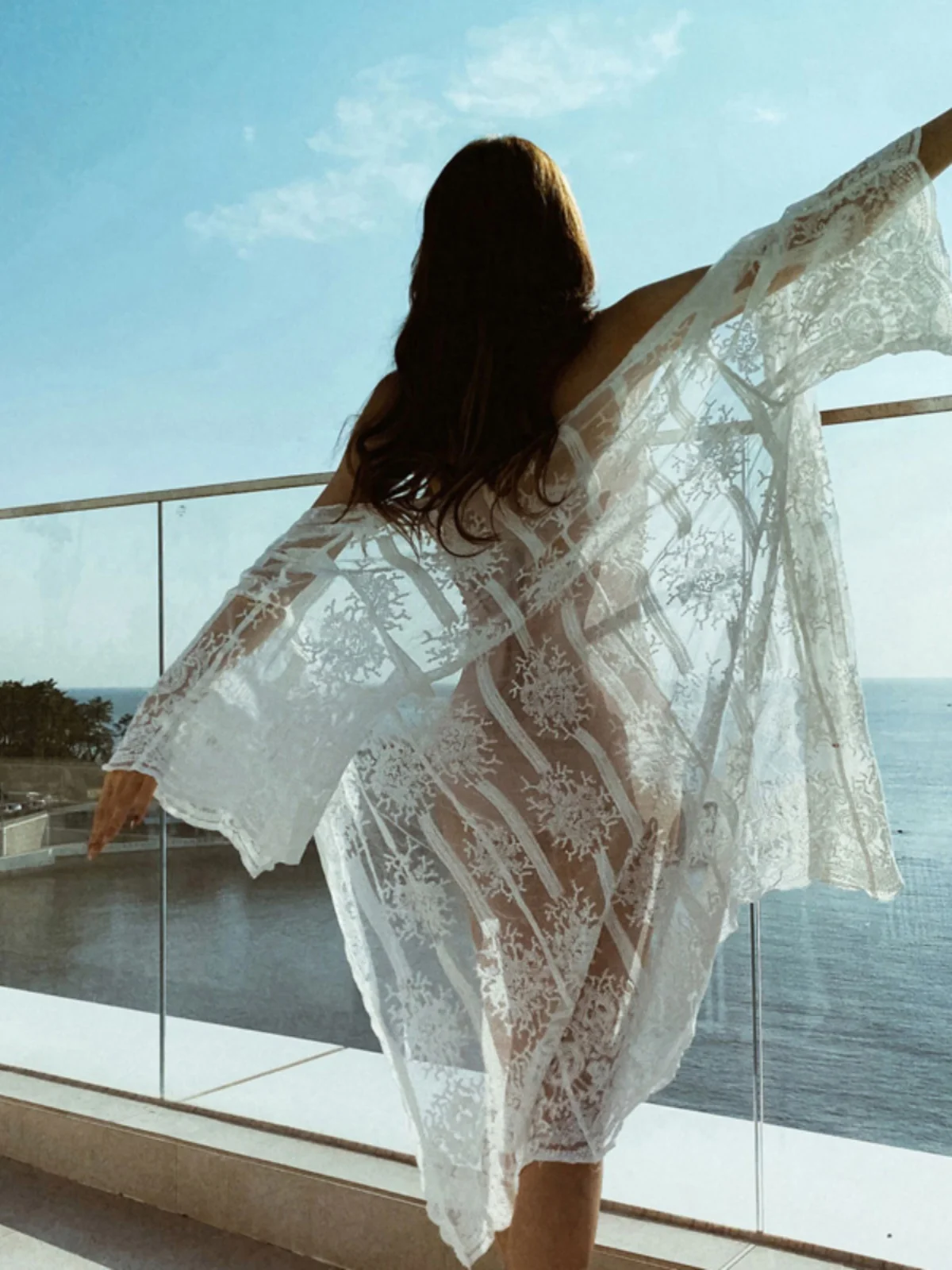 

Новинка 2026: Пляжное платье-накидка в корейском стиле для отдыха в Санье, длинный ажурный кардиган для защиты от солнца