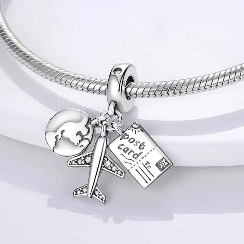 925 Sterling Silber Charms Perlen Reisepass Flugzeug Koffer Anhänger Passend für Original Armband DIY Schmuck Geschenk für Frauen – Detail 18