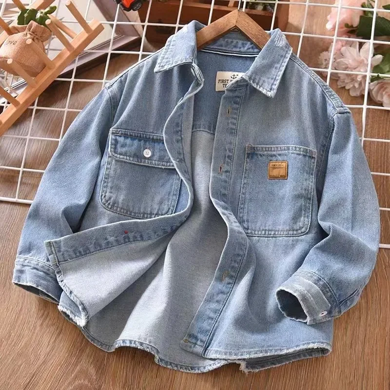 

Cotton soild Denim shirt coat Cute Children kids Clothes 2025 New Spring autumn Baby Girls boys
