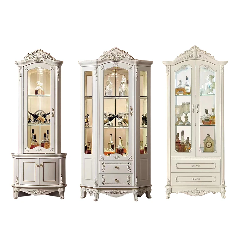 White Royal Deluxe Wooden Tableware Cabinet Wine Rack Cabinet Furniture Home Bar Wooden Living Room Corner Glass Display Wine Ca