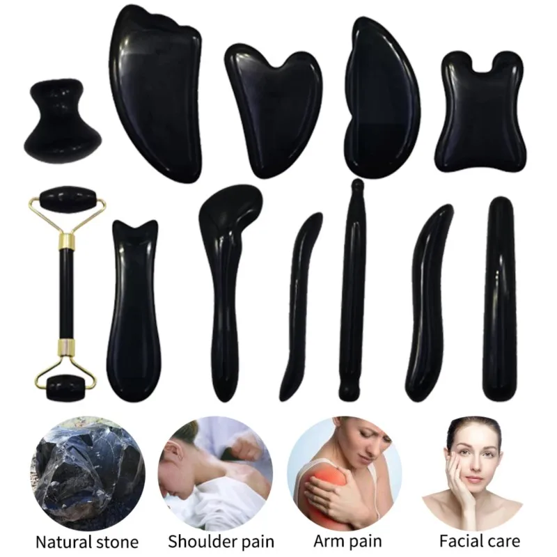 

Natural Black Obisidian Gua Sha Massage Tool Relax Meditation Stone Facial Skin Body Care Manual SPA Massager Pressure Therapy