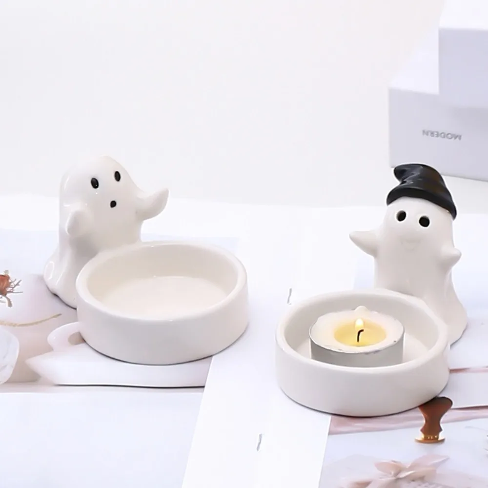 

Sturdy Ceramic Ghost Candlestick Cartoon Ghost Cute Halloween Candlestick Non-slip Candle Holder Bedroom