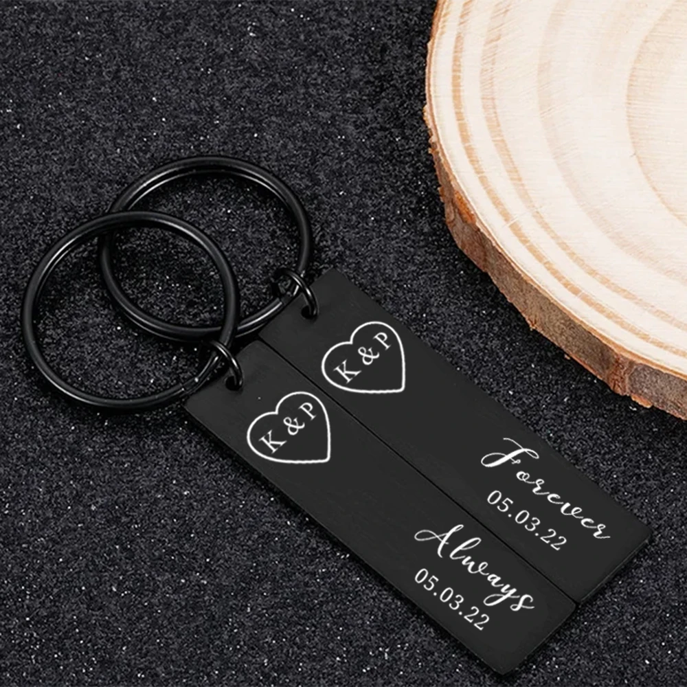 

2pcs Custom Matching Couple Keyring Personalized Initials and Date Couple Keychain Valentines Gift for Boyfriend/Girlfriend/Wife