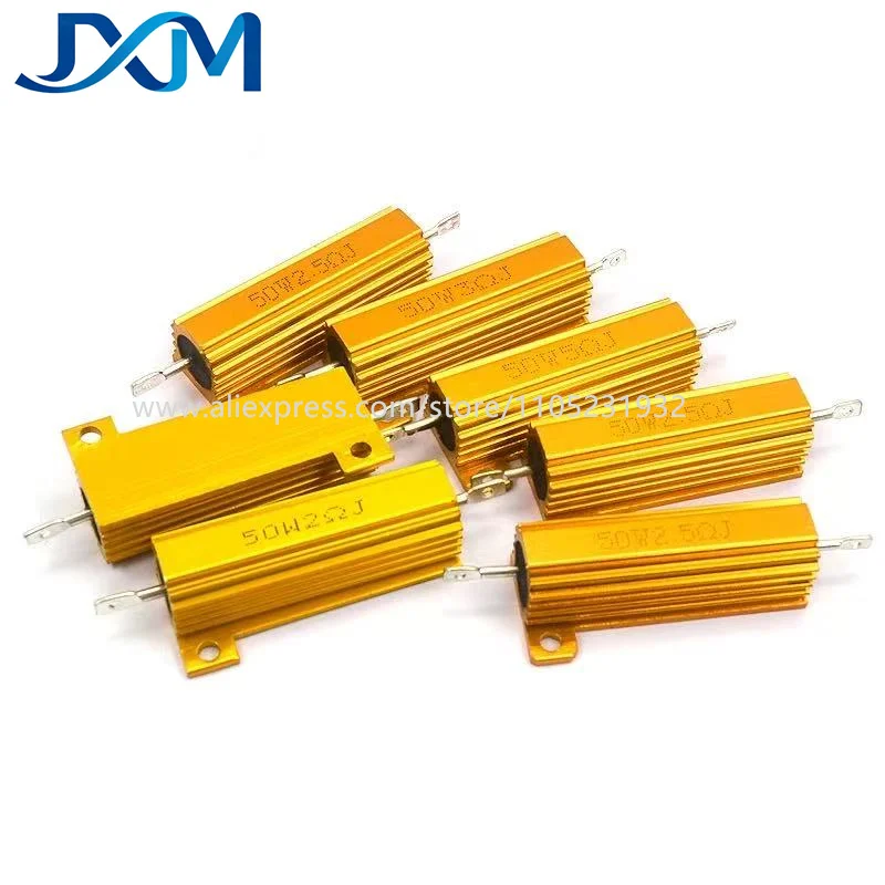 2pcs/lot RX24 50W Aluminum Power Metal Shell Case Wirewound Resistor 0.01R~300K 1 6 8 10 20 200 330 470 500 1K 10K Ohm Resistanc