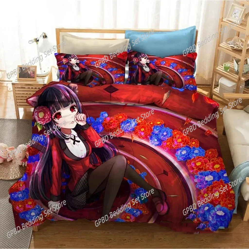 アニメ賭ケグルイ夢子 Jabami 3D 寝具セット布団カバー枕カバーシングルツインフルクイーンキングサイズ家の装飾キルト男の子ギフト
