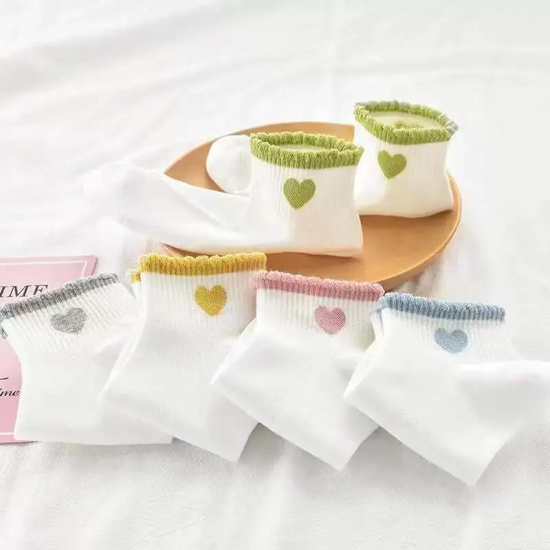 Women Socks Spring Summer Cartoon Socks Kawaii Heart Cute Female Soft Cotton Harajuku Short Socks Girls Ankle Socks Meias Sox