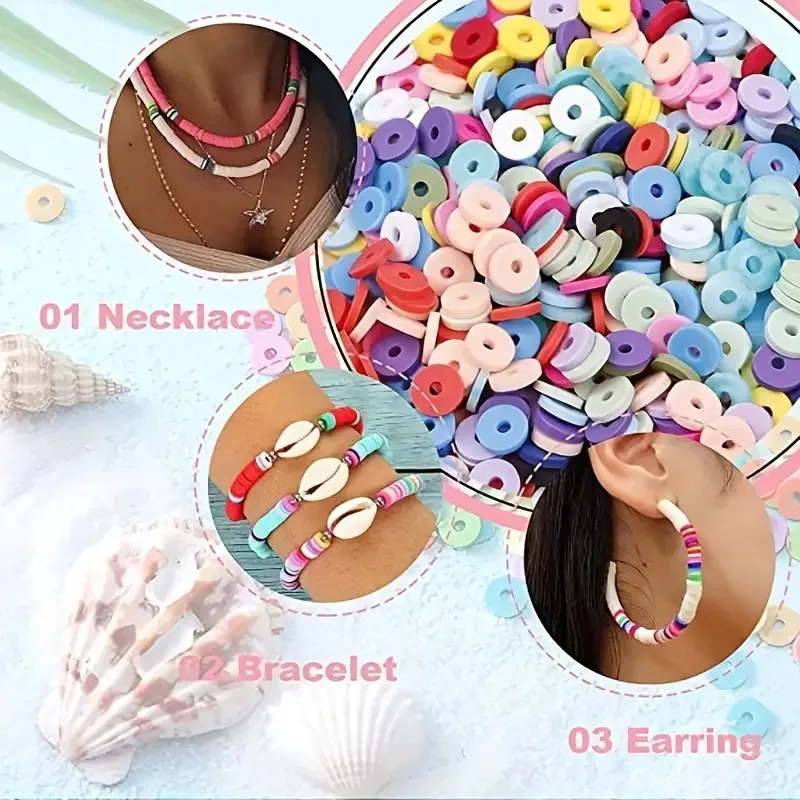 Polymer Clay Beads Set 6MM Rainbow Color Flat Chip Beads For Boho Unique Bracelet Necklce Making Letter Beads Accessorie Kit DIY