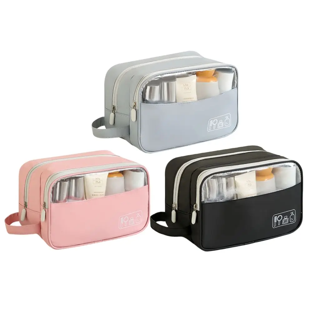 Simple Storage Two-double Makeup Bag Portable Handle Cosmetic Container Water-resistant Lightweight Portable Toiletry Bag Travel image 6