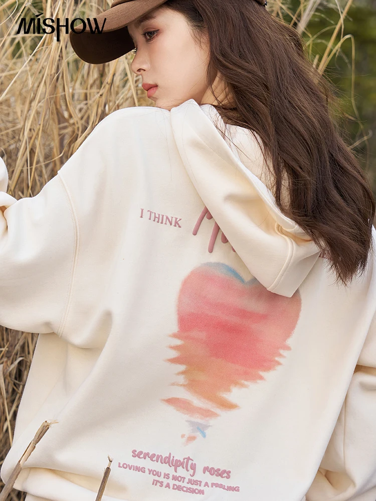 

MISHOW Women's Hoodies Oversize Pullover Sweatshirt 2023 Autumn Loose Casual Long Sleeve Letter Sunset Printing Tops MXC45V0016