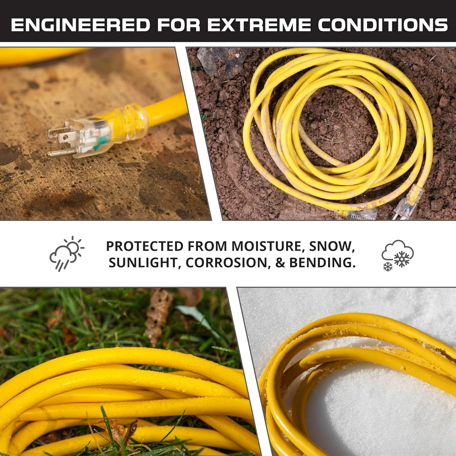 

2 Pack of 50 Ft Outdoor Extension Cords - 12/3 SJTW Heavy Duty Yellow 3 Prong Extension Cable, 15 AMP - Great for Garden