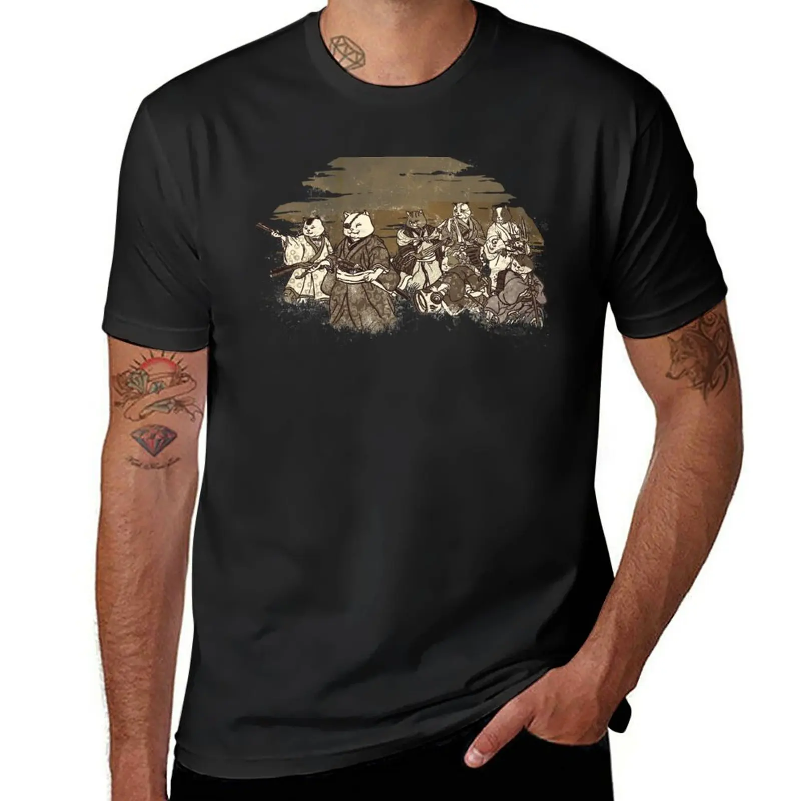 

New Seven Samurai Cat T-Shirt vintage t shirt cute clothes quick drying t-shirt mens workout shirts