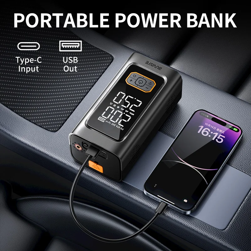 Portable Car Jump Starter Booster Pack with Digital Air Compressor Tire Pump, USB Power Bank,Auto Emergency Battery Jump Box