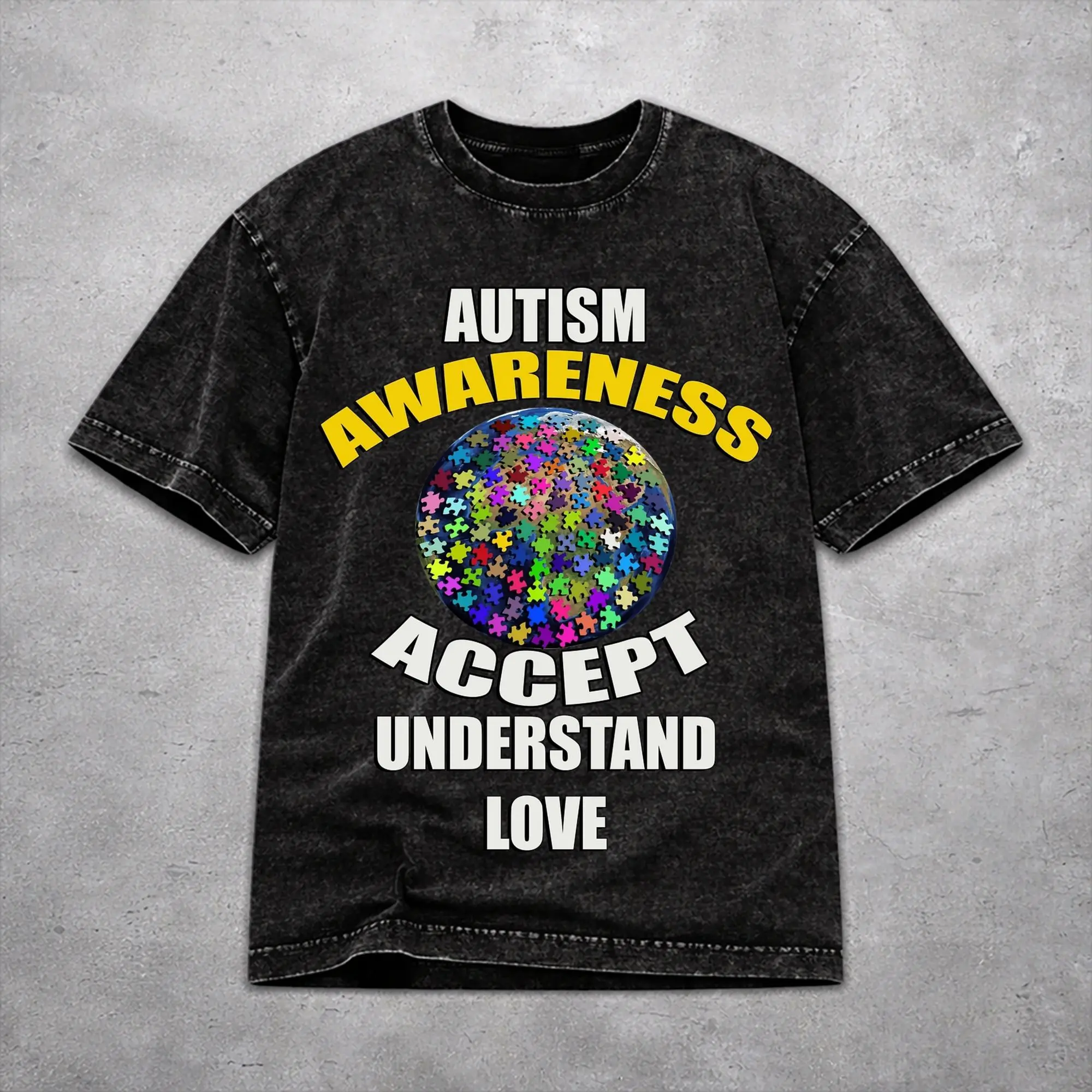 Hip Hop Autism Awareness Respect Love Support  Outfit T-Shirts for Men Women  Washed Cotton Tee Shirt Clothing