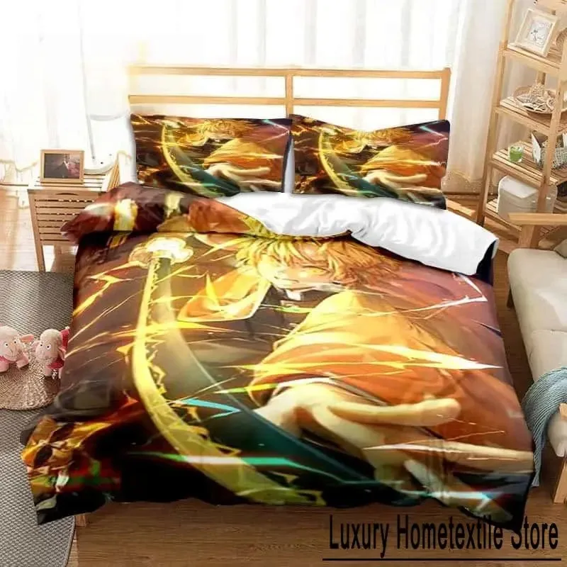 New 3D Anime Agatsuma Zenitsu Demon Slayer Bedding Set Single Twin Full Queen King Size Bed Set Aldult Kid Bedroom Home Textiles