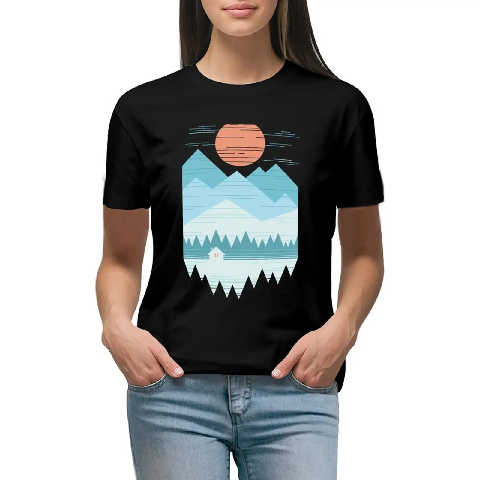 

Cabin In The Snow T-Shirt anime summer top summer clothes Women's tops