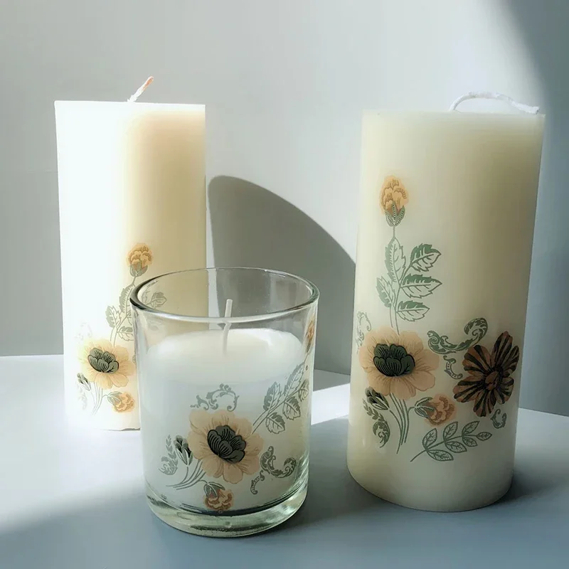 Candle Flower Transfer Paper Aromatherapy Candle DIY Cylindrical Candles Glass Cup Transfer Paper Decorative Flowers