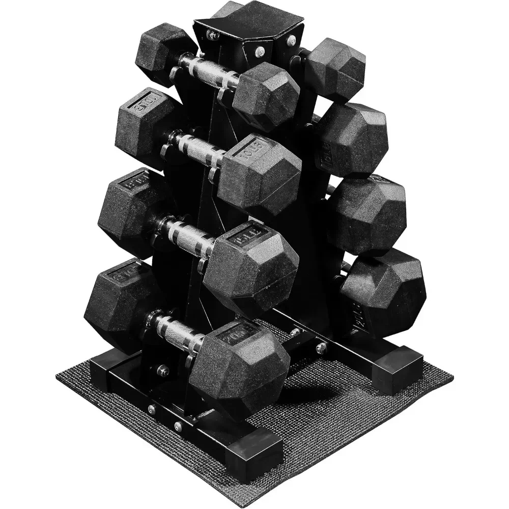 Rubber Coated Hex Dumbbell Weight Set and Storage Rack, Multiple Packages，12.87