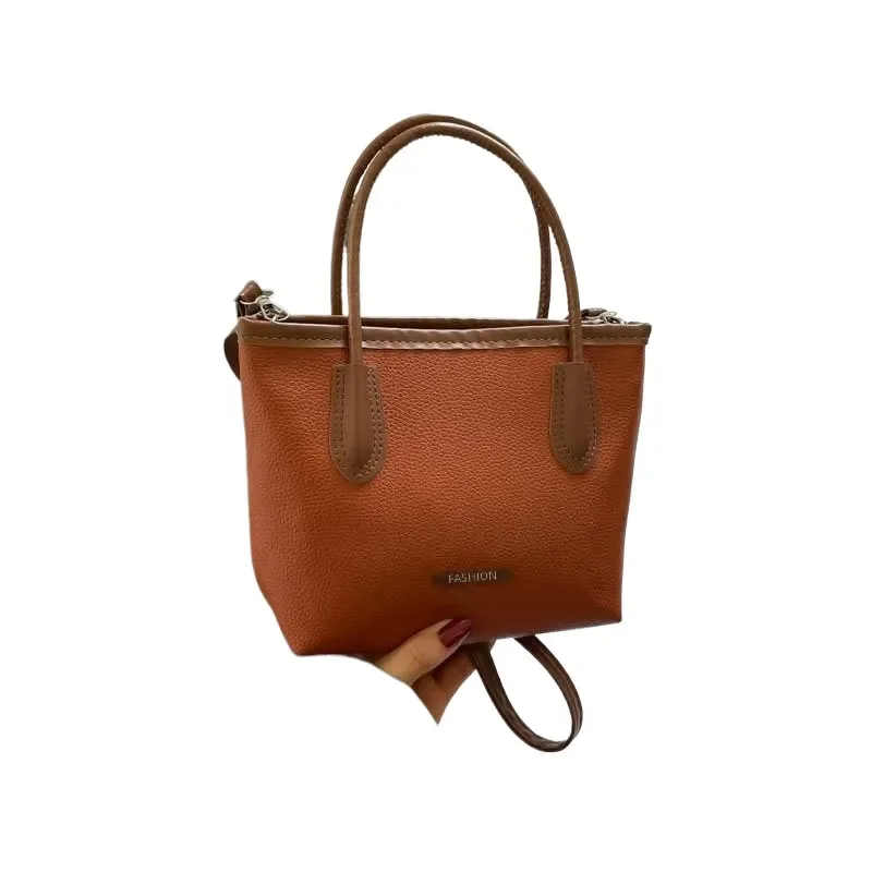 Fashionable solid color crossbody bucket bag with one-shoulder design summer versatile handbag for women made of textured