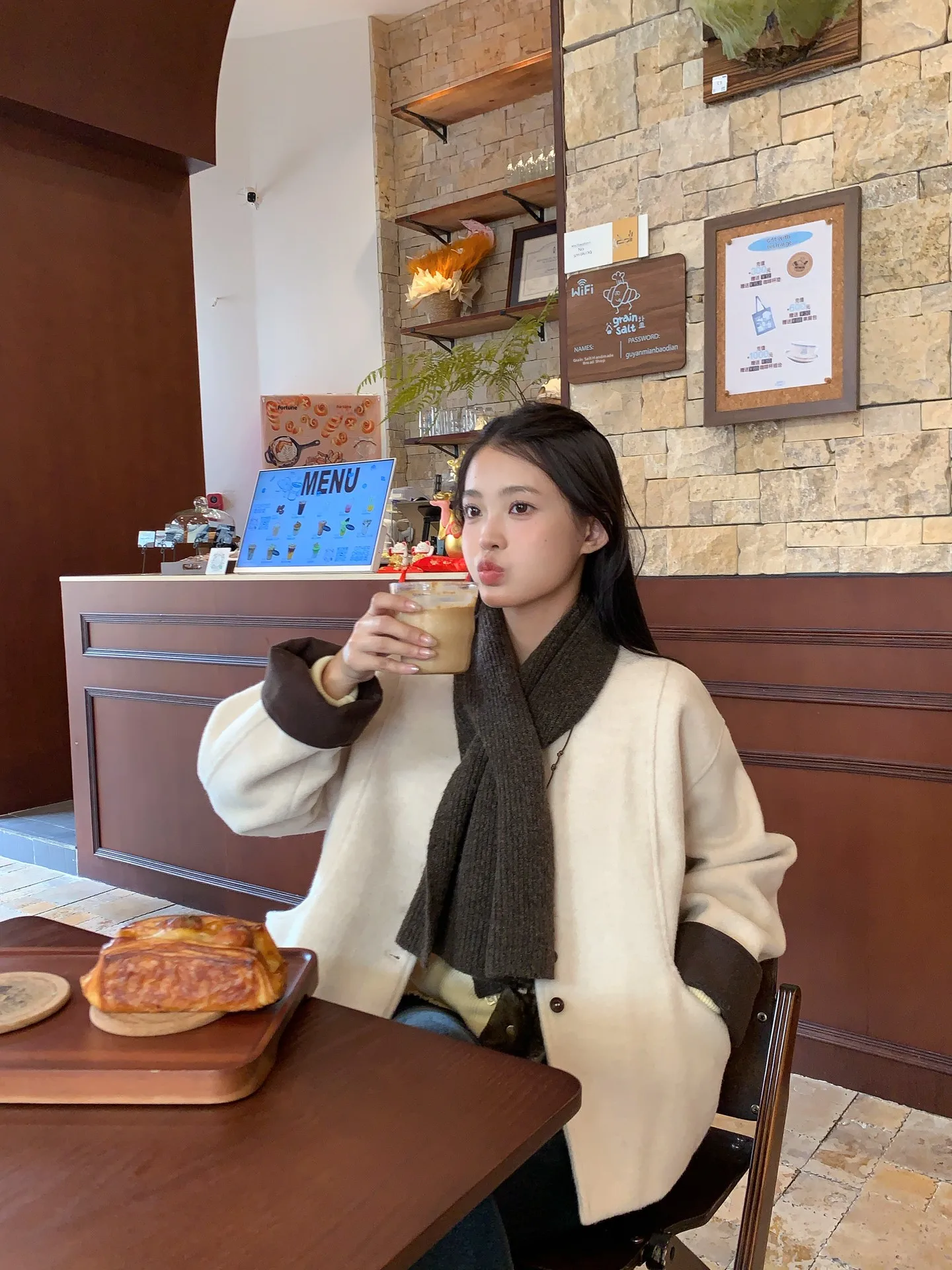 

Casual Woolen Coat Women's ort Loose Fit Color Blo Slimming Winter Outerwear Korean Sle Stand Version Long Sve