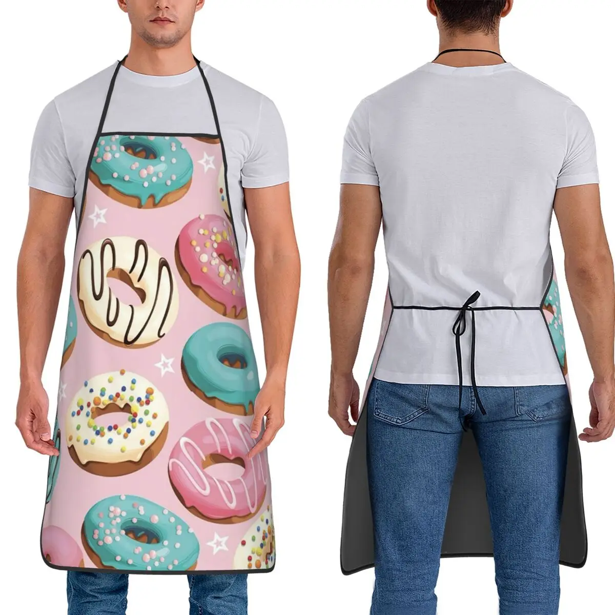 Delicious Doughnut Dessert Apron Chef Baking Tablier Sleeveless Bib Kitchen Cleaning Pinafore for Women Men Painting
