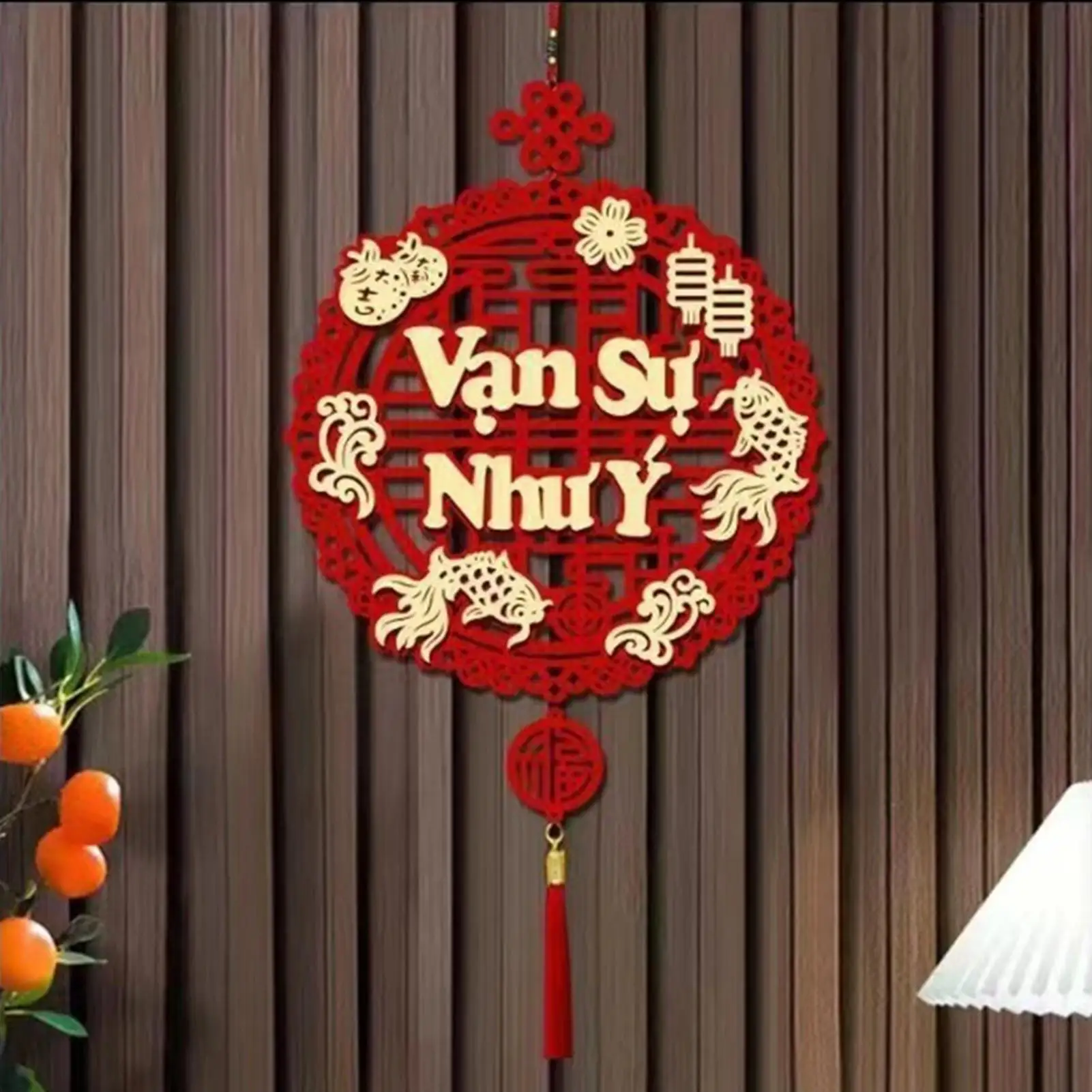 Vietnamesische Neujahrs-Ornamente 2026 Wandkupletts Dekorationen Festivalanhänger mit Quaste für Zuhause Wohnzimmer Festliche Anlässe