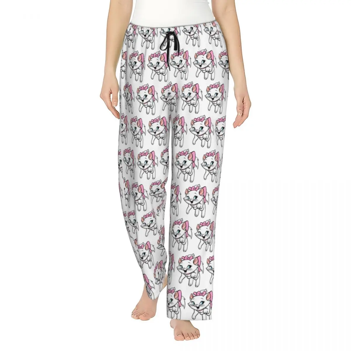 Custom Printed Aristocats Animation Marie Cat Pajama Pants Women's Sleep Sleepwear Bottoms with Pockets