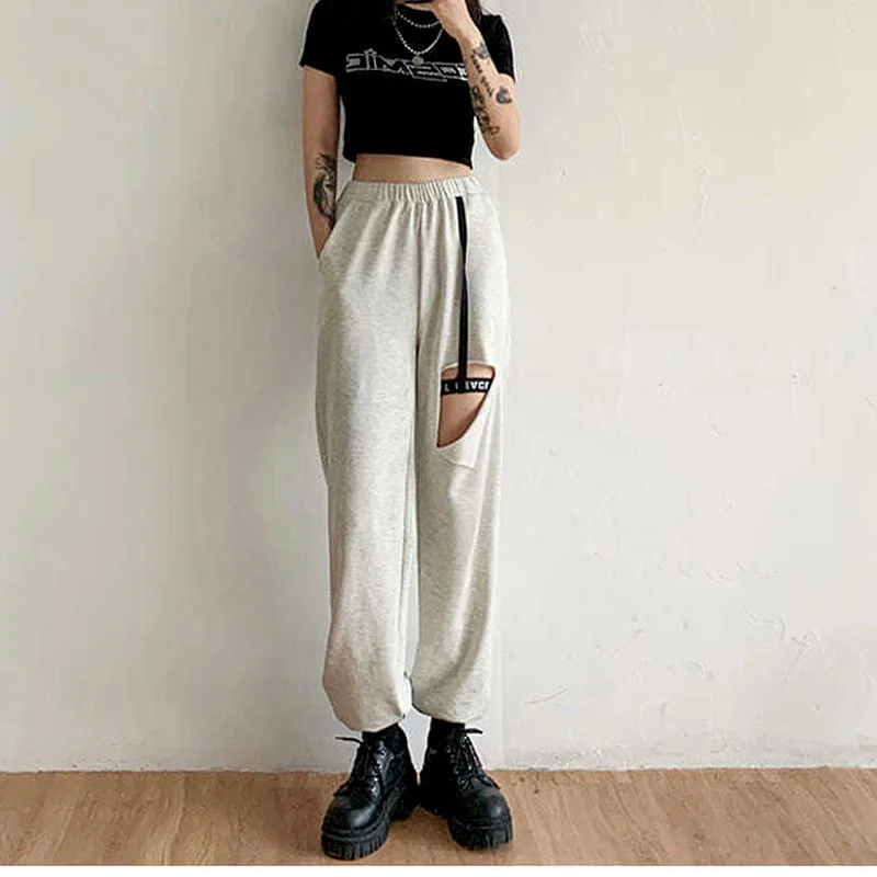 

Casual High Street Loose Straight Leg Pants 2024 Fashion Women's Sports Solid Color High Waist Pants Ladies Simple Ripped Pants