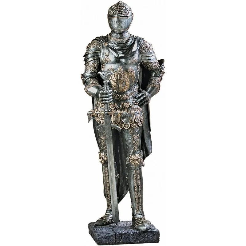 Knight Medieval Armor Decor Gothic Statue, 39 Inches Tall, Handcast Polyresin, Metallic Finish，home.