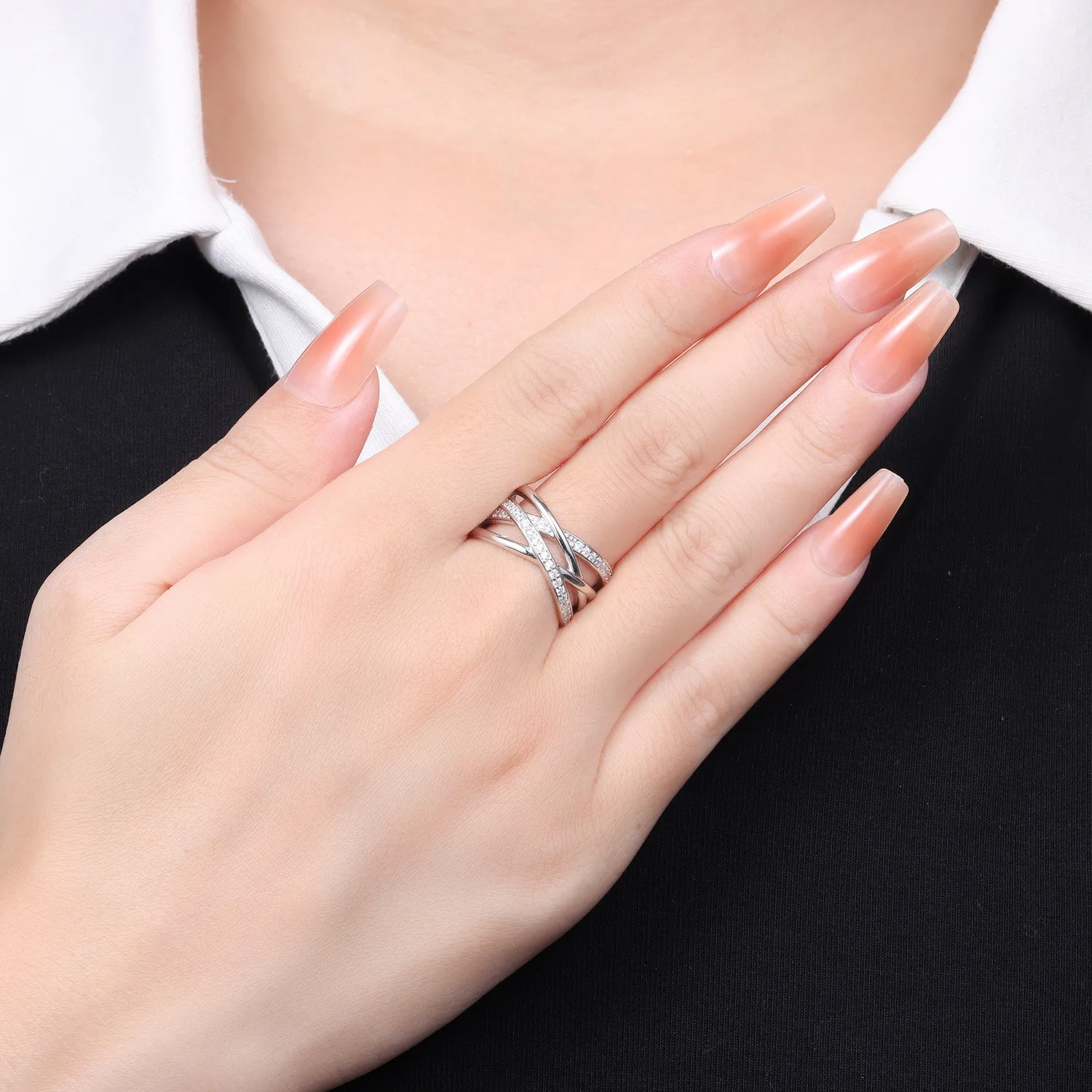 PANPOKI S925 فضة متعدد حلقة المنسوجة حلقة مغلقة للنساء البنصر شخصية مجوهرات هدايا الحفلات العصرية