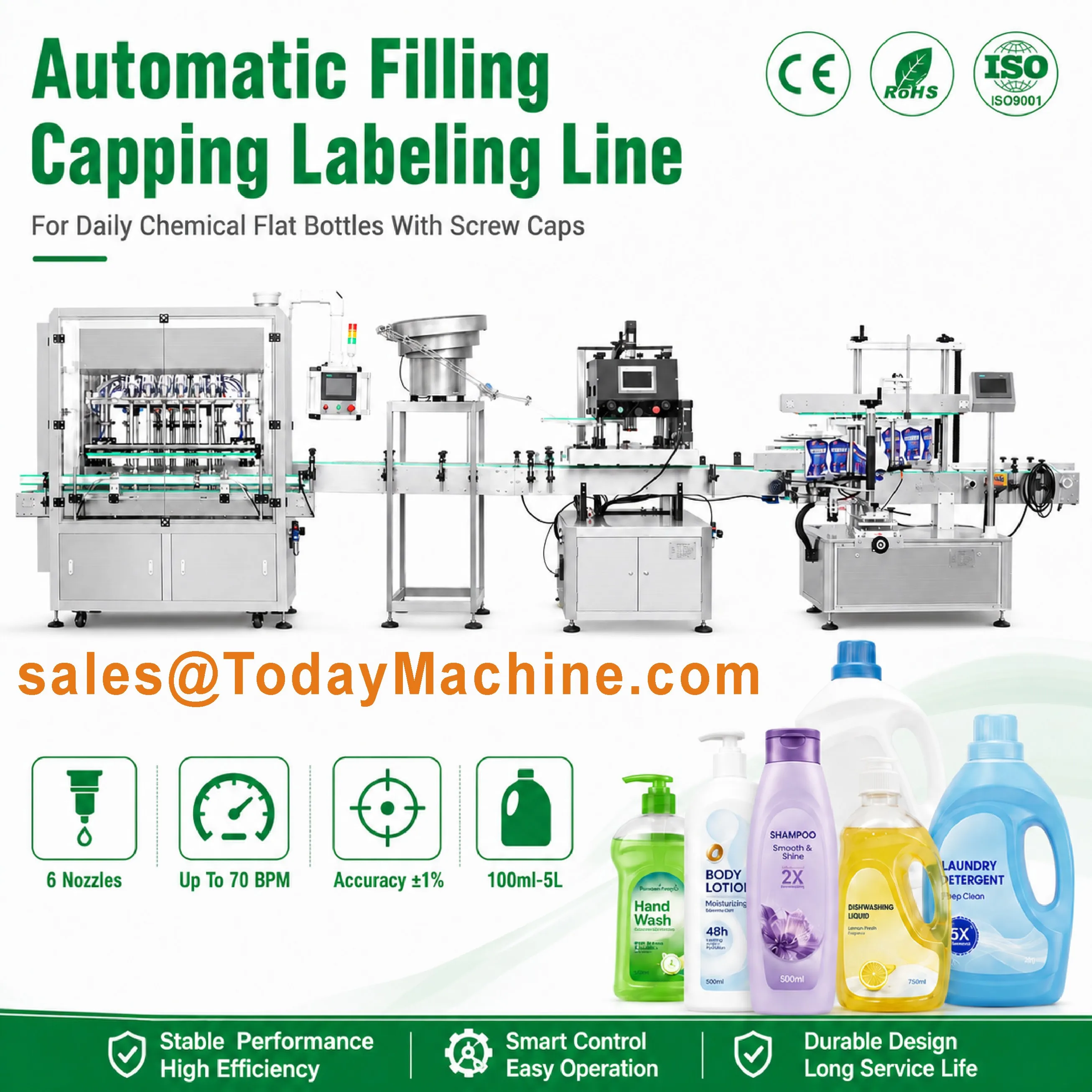 Liquid Filling Machine, PLC Touch Screen Control & Pneumatic System