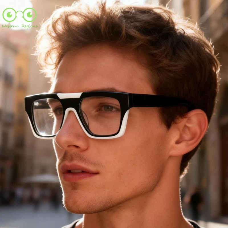 女性向けベストセラー大型フレームパーソナライズメガネ、男性向け高級マルチカラーパッチワーク手作りスクエアアセテート眼鏡フレーム