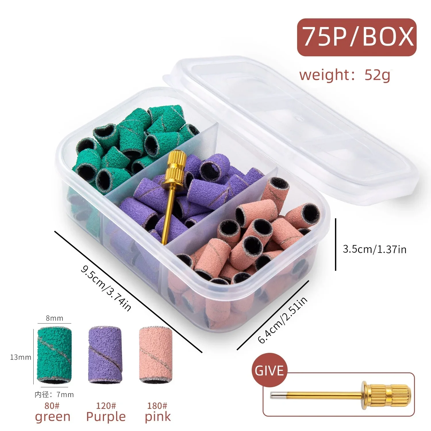 75pcs Sanding Cap Nail Drill Bits Set Nail Art Sanding Bands Gel Polish Remover Tool Accessory for Electric Nail Machine Tools