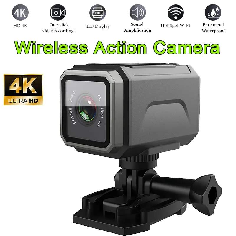 

Спортивная экшн-камера 4K Ultra HD с функцией точки доступа Wi-Fi, пыле- и водонепроницаемым велосипедным рекордером для использования на открытом воздухе, 3 кронштейна