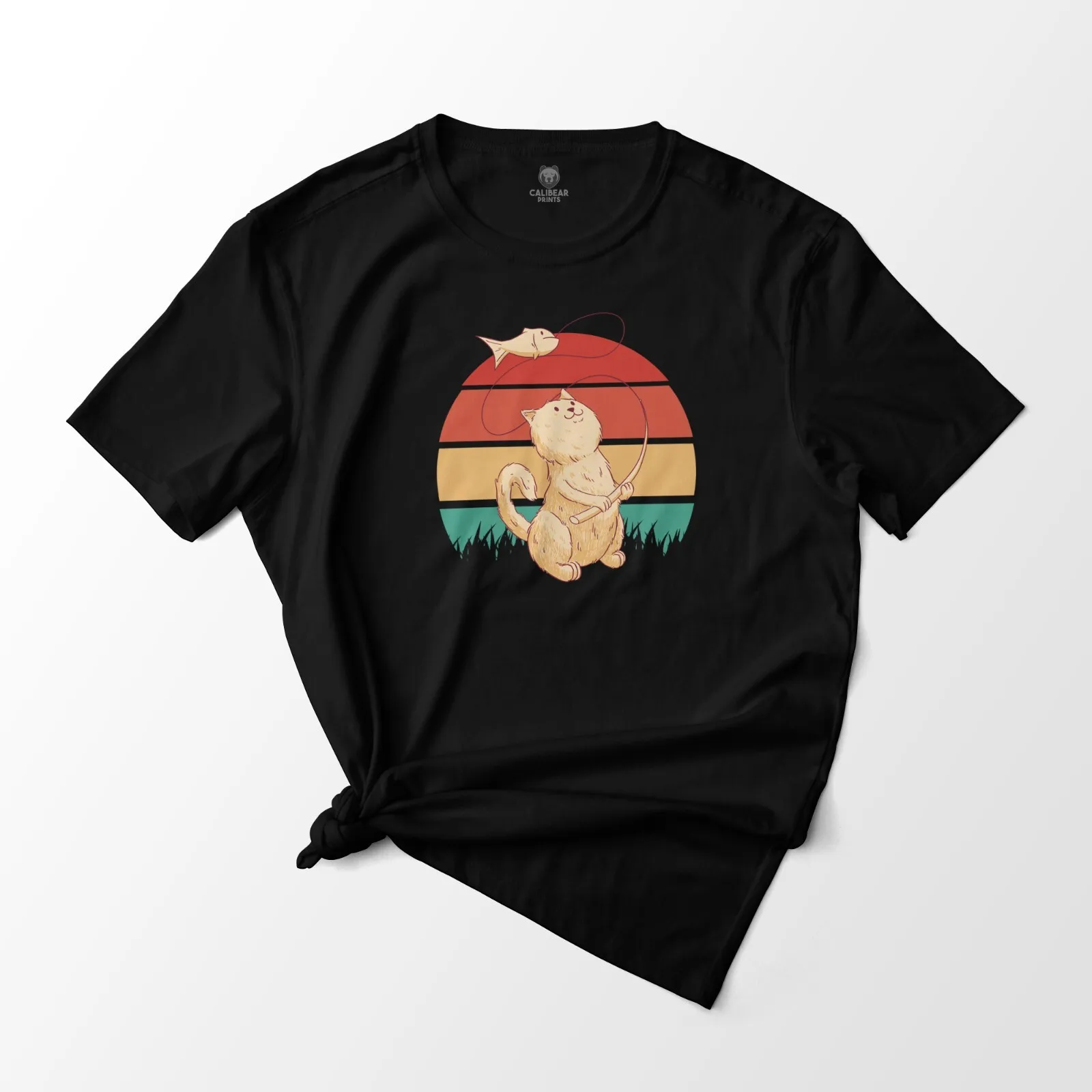 

Забавная футболка с изображением кошки и рыбалки, 100, хлопок