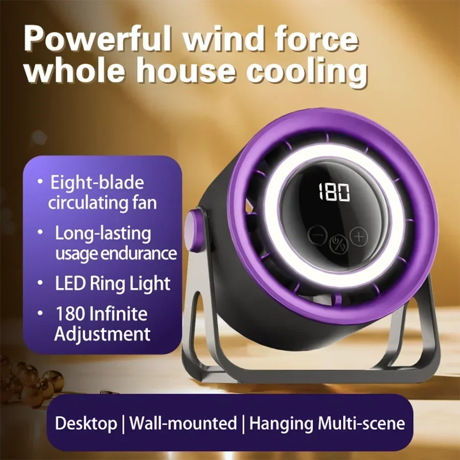 TINSOL Portable Bladeless Electric Fan 180 Speed Infinitely Variable with Ambient Light Tabletop Wall Mount Ceiling Air Cooler