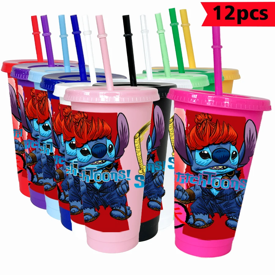 

12pcs/lot Disney Stitch Samurai 26oz Colorful Plastic Tumbler Birthday Party Drinkware Juice Coffee Cups