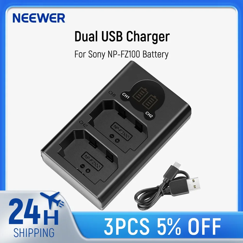 Neewer Dual USB Charger for Sony NP-FZ100 Battery For Sony  A7R V, A7S III, A7 IV, A6600, A7C,ZV-E1, FX3, FX30, A1, A9 II Camera view 3