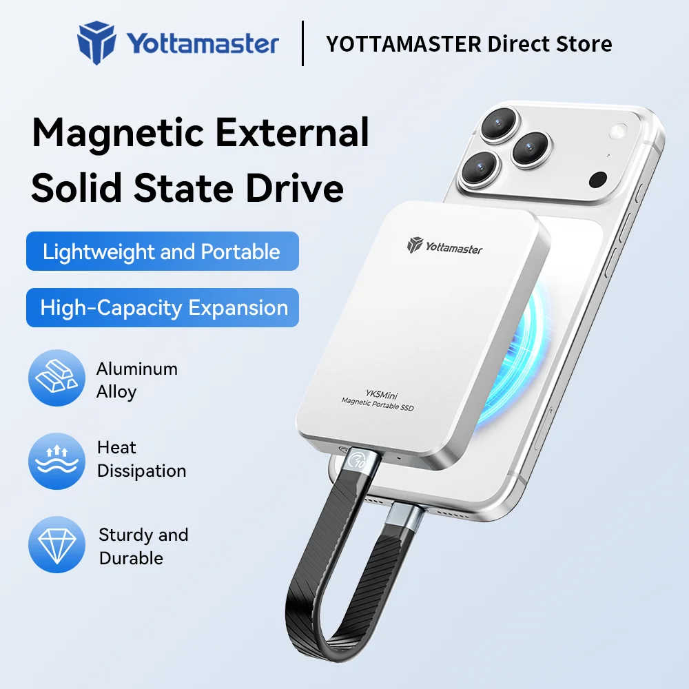Yottamaster Magnetic External SSD 128GB 256GB 512GB 1TB Res 4K ProRes HDR Record and Store 460MB/s Portable Solid State Drive