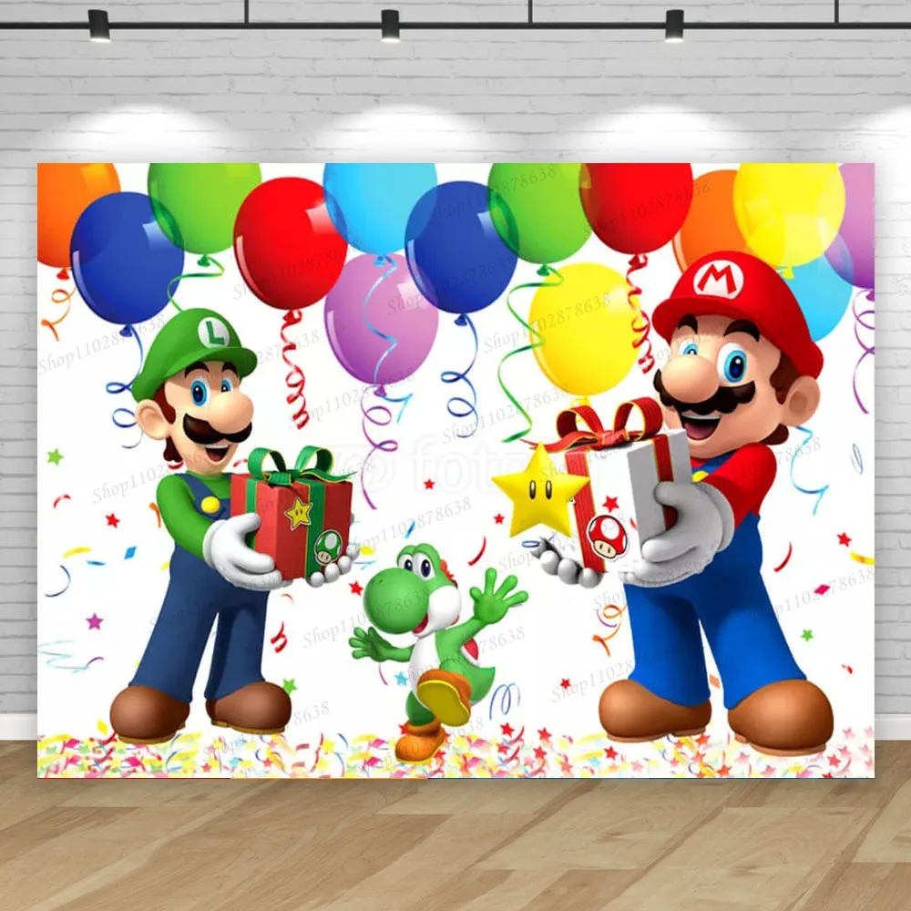 Backdrop Super Marios Luigi Boys Bros Birthday Party Photography Background Baby Shower Event Wall Banner Poster Banner Decor