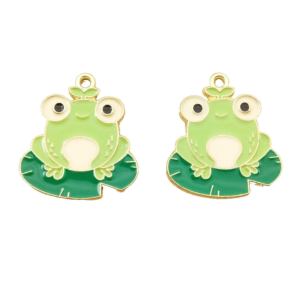 10pcs Frog Charm for Jewelry Making Enamel Necklace Bracelet Earring Phone Pendant Diy Supplies Alloy Metal Gold Plated