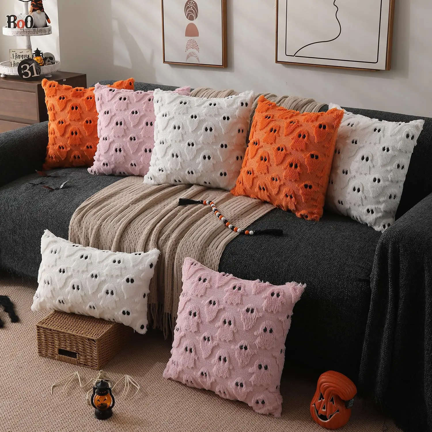Halloween Pumpkin Pillow Cover Cushion Case Orange And Black Halloween Decorative Pillowcase for Autumn Festivities