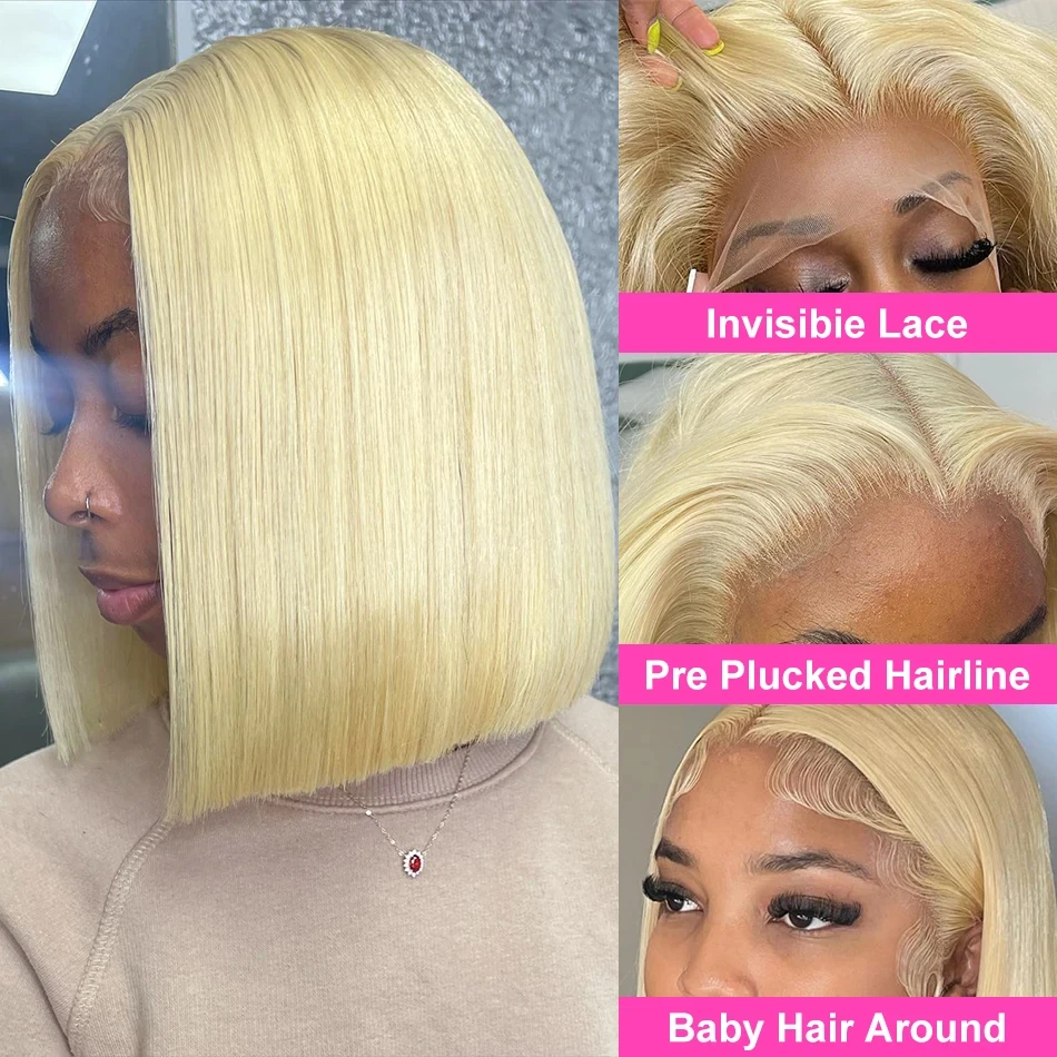 200Density Short Bob Wig 613 Honey Blonde Color Straight Bob Wig 13x4 Lace Front Human Hair Wigs Lace Front Wigs Cheap For Woman