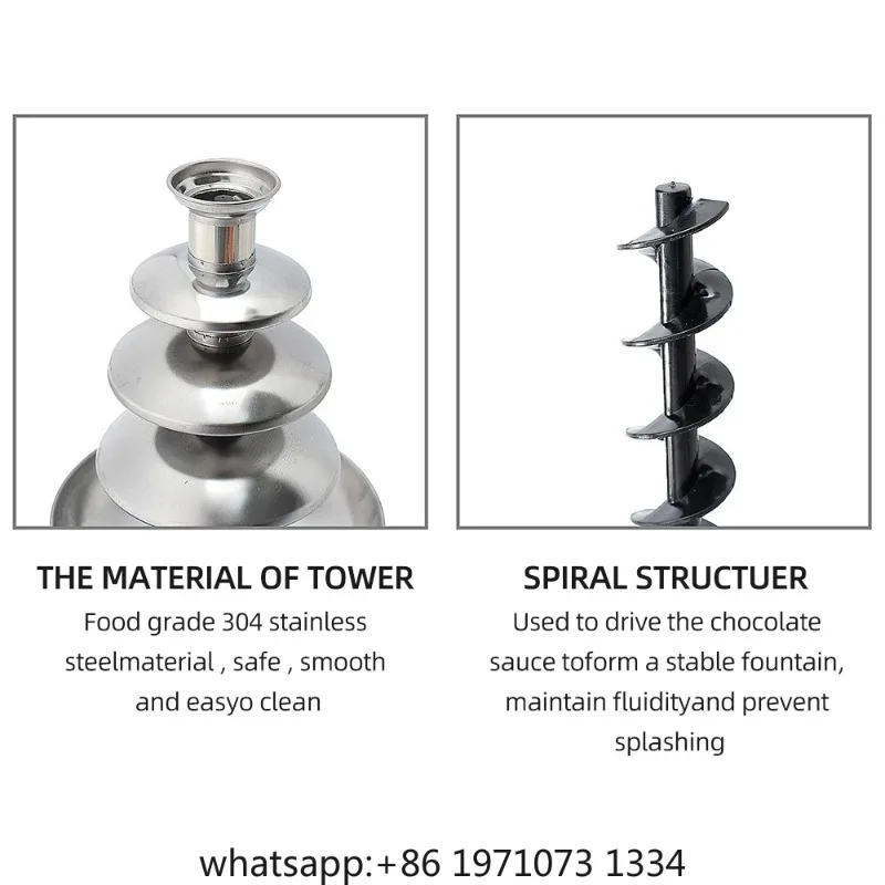 220V Chocolate Fountain 4 Tiers Electric Melting Machine Fondue Pot Set for Chocolate Candy Ranch Nacho Cheese