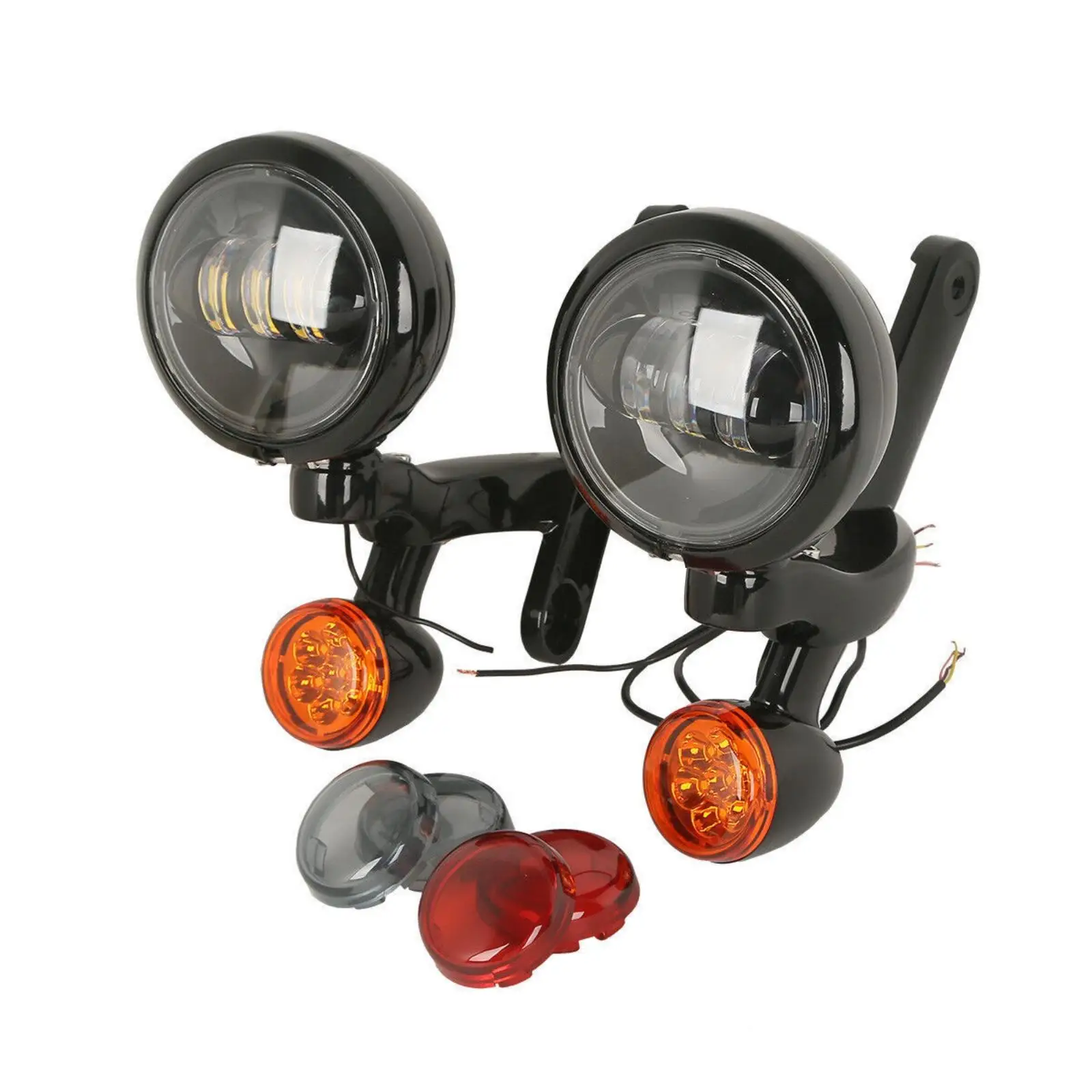 Motorcycle Light Bracket with Lens Covers Aluminum Alloy Fog Light Bracket with Turn Indicators LED for Motorcycle Owners, Night