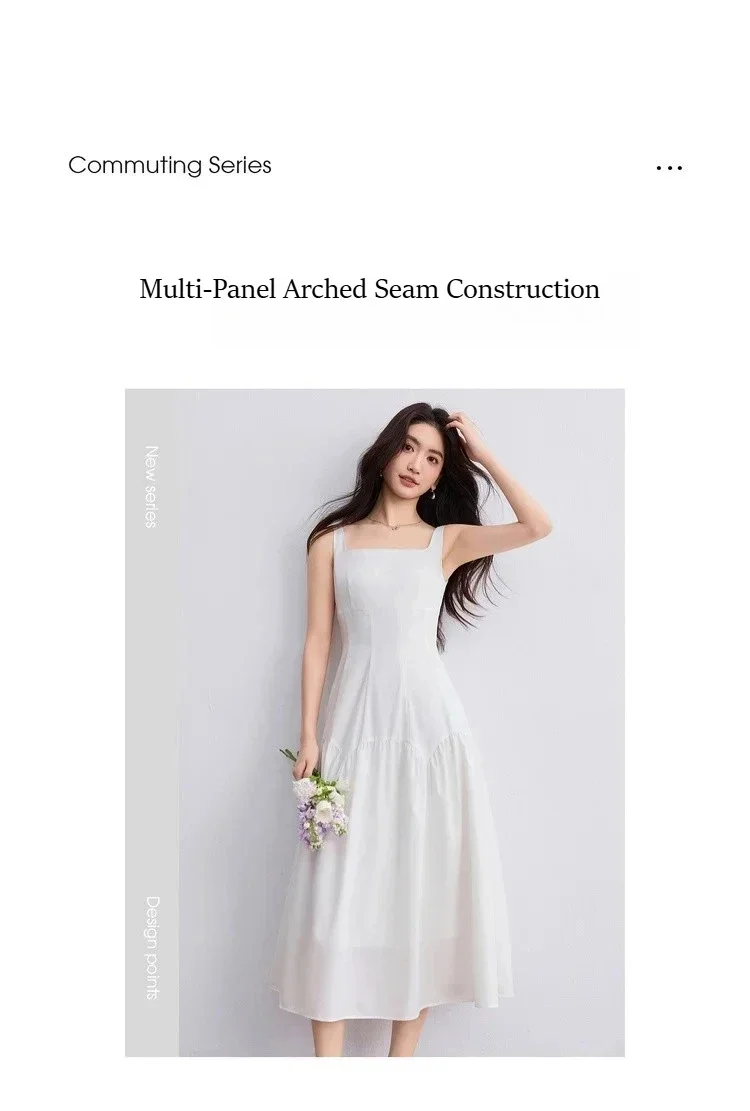 SENTUBILA Damen Elegantes Kleid mit quadratischem Ausschnitt und unregelmäßigem Saum 2026, lang- oder kurzärmelig, Büro A-Linien-Midikleid, Alltags- und Pendel-Outfit Q52LI2041 – Detail 2