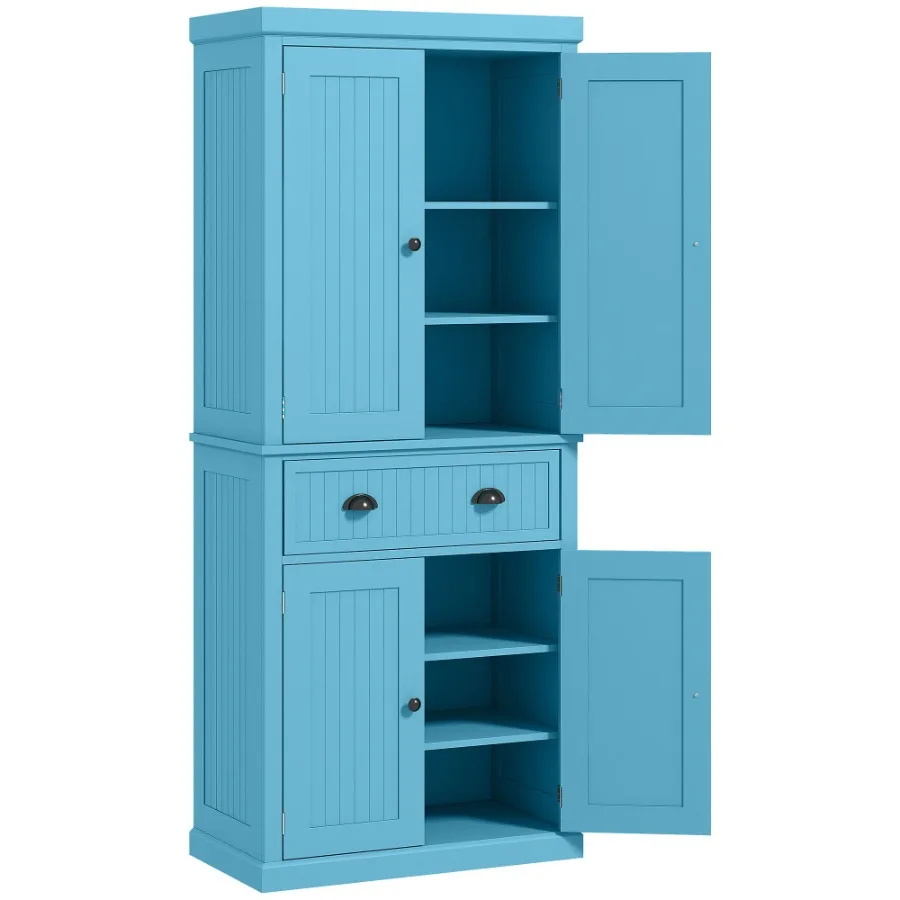 

HOMCOM 72 Tall Pantry Cabinet Storage Cabinets w 4 Doors and 3 Adjustable Shelves Perfect for Kitchen Laundry Dark Blue